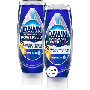 Dawn Platinum Plus PowerSuds EZ-Squeeze Dish Soap Liquid, Dishwashing Liquid, Grease Removal, Upside Down Bottle, Fresh Rain Scent, 2×17.4 Fl Oz Bundle(34.8 Fl Oz (Pack of 1))