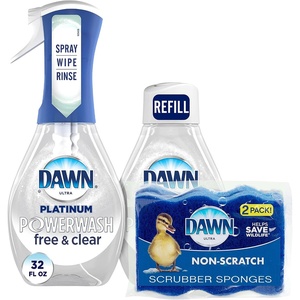 Dawn Powerwash Dish Soap Spray + 3 Dishwashing Liquid Refills Lemon, 4*16oz | Instantly breaks down 99% of residue. No water needed. Overnight soak power in minutes. Reusable sprayer.(Fresh)