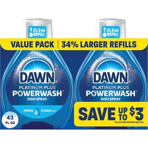 Dawn Powerwash Fresh Dish Spray, Liquid Dish Soap, Dish Soap Refill, Dish Detergent Liquid, 2 Refills, 2×21.5 Fl Oz(43 Fl Oz (Pack of 1))