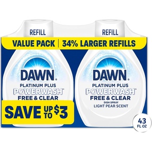 Dawn Powerwash Spray Refill, Dish Soap, Dishwashing Liquid, Free & Clear, 2 Refills, 43 Fl Oz(43 Fl Oz (Pack of 1))