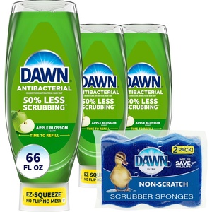 Dawn Ultra Antibacterial EZ-Squeeze Hand Soap, Apple Blossom, 3×22 Fl Oz + Sponge